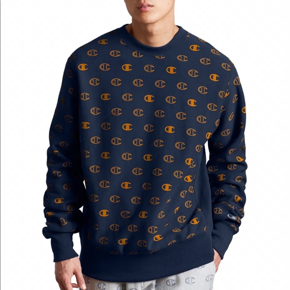 CHAMPION Men’s All Over C Crewneck Color Navy Size L